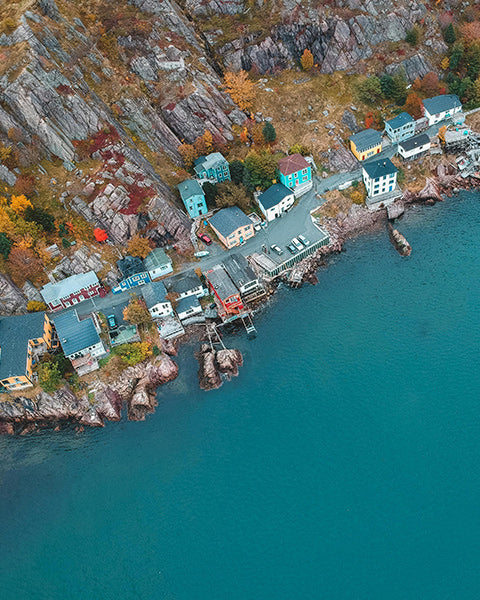 Aerial shot of houses on the coast in St. John's, Canada 