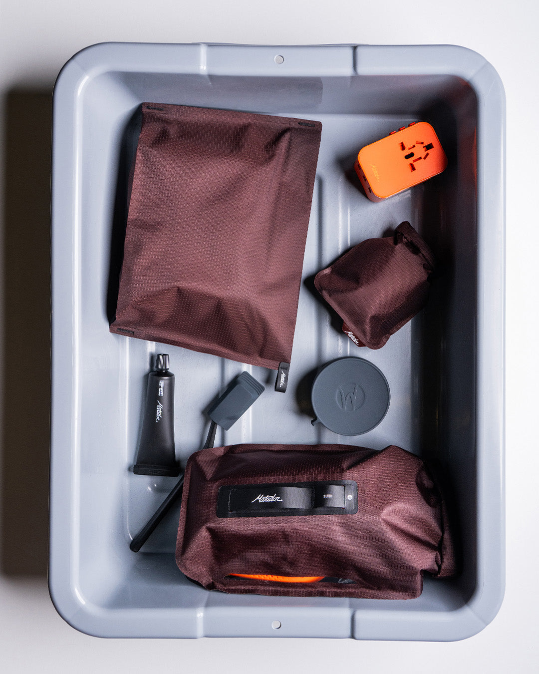 tsa bin with toiletry cases for air travel